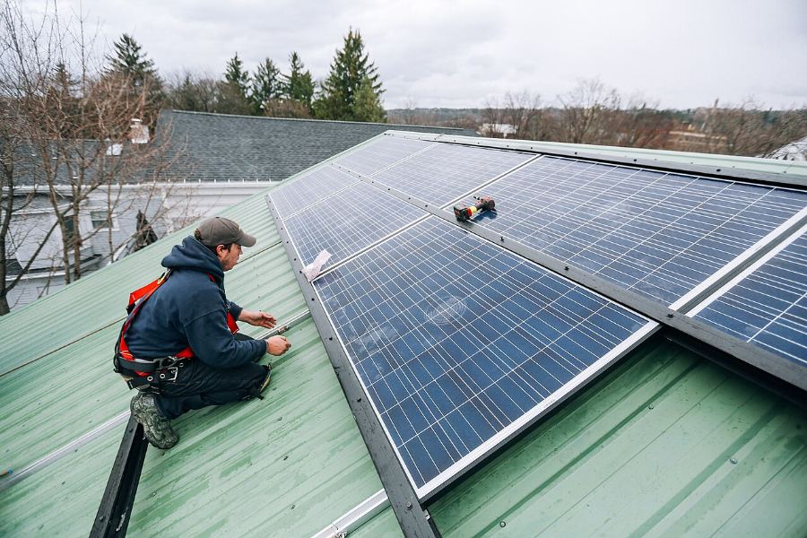 Rooftop solar panel installation